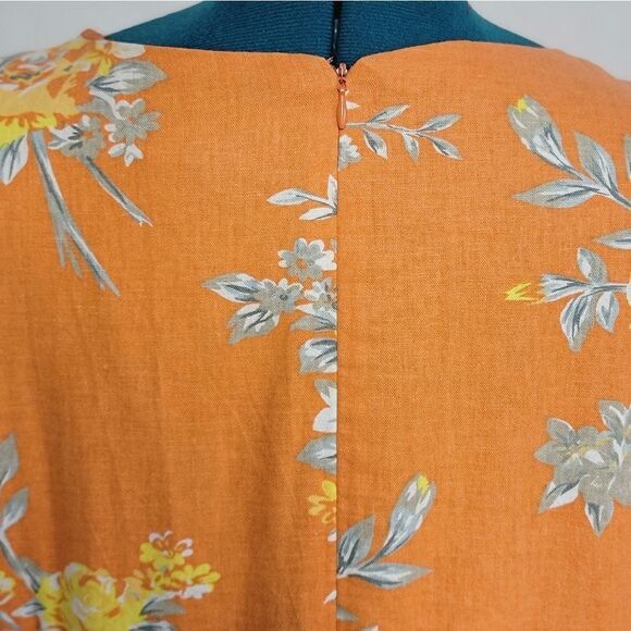 Adolfo Studio Vintage Linen Blend Maxi Dress Floral Print Orange Plus Size 22WP - Picture 4 of 10